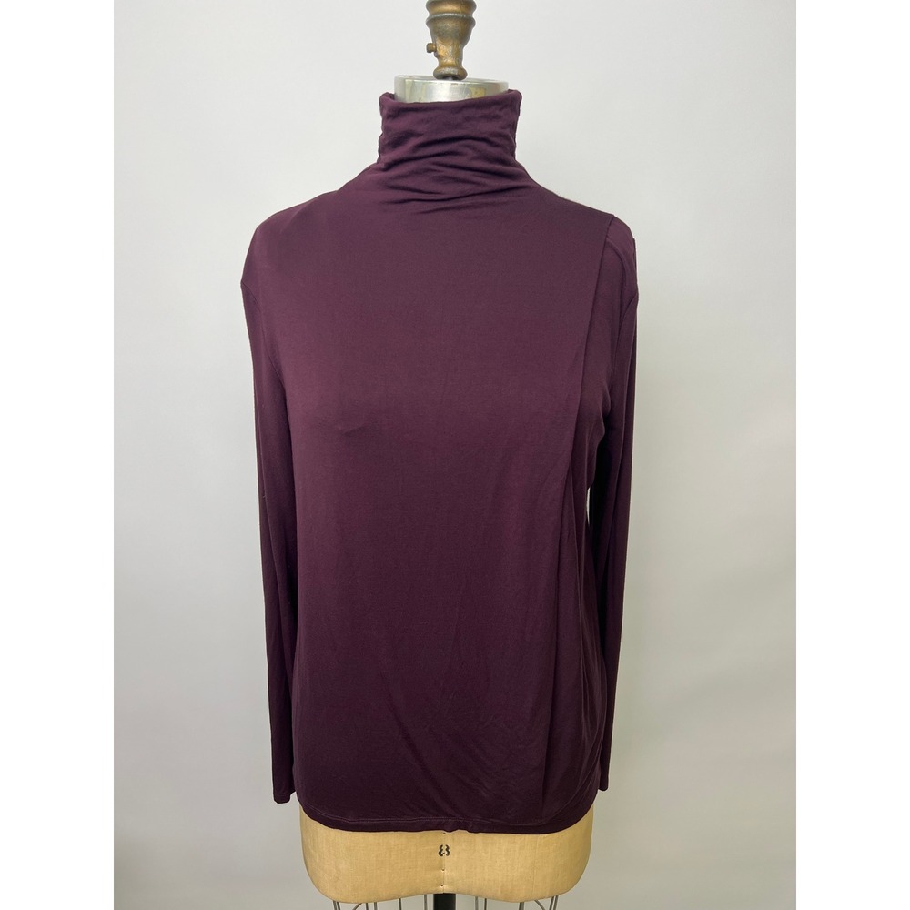Club Monaco Womens Burgundy Draped Turtleneck Long Sleeve Top Plum Size Medium